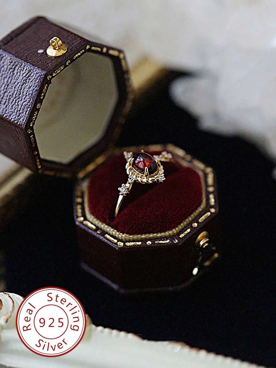 1枚复古立方氧化锆S925纯银永恒戒指，女士奢华珠宝礼物