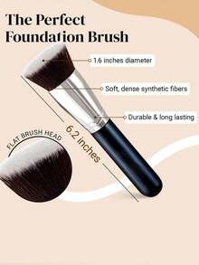 扁平粉底刷、遮瑕刷、BB刷、遮瑕刷，柔软毛质，无缝设计，高级面部化妆刷 - 彩色 - 查看 4