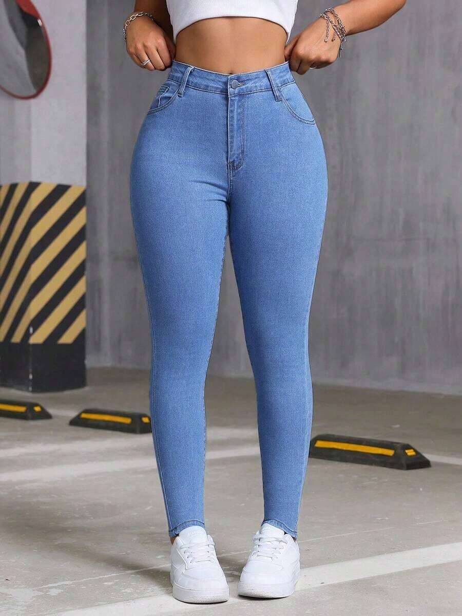 Women's Fashionable Stretch Slim-Fit Washed Denim Jeans, Summer Top/New Jeans For All Seasons, Elegant Women's Clothing, Suitable For New Year And Valentine's Day. - 淺灰色 - 查看 1