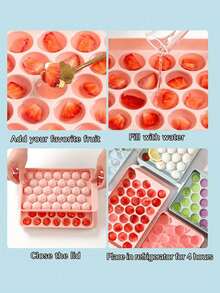 33-Cavity Ice Ball Maker Tray With Lid, Ice Cube Mold For Cocktails, Whiskey, Soda, Beer Chilling - Pink - View 7