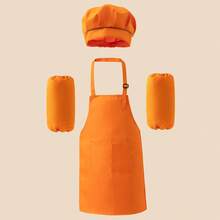 1 Set Kids Chef Hat, Apron And Sleeve Covers 3pcs Set, Adjustable Neck Strap, Suitable For Ages 3-14, For Cooking, Baking, Painting, Training - 3-piece Set Of Hat, Apron, and Sleeves - View 12