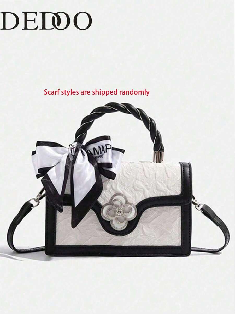 Dedoo Sac mini carré rétro, sac bandoulière multifonction unique pour femmes, sac fourre-tout décontracté pour le travail, meilleur cadeau pour la fête des mères (les styles d'écharpe sont aléatoires) - Noir - Voir 1