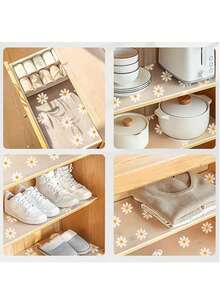 1/2 Roll Daisy Pattern Kitchen Cabinet Shelf Liner, Non-Adhesive Drawer Mat, Non-Slip Refrigerator Pad, Waterproof EVA Fridge Liner, Cabinet Mat, Easy Placemat - Multicolor - View 6