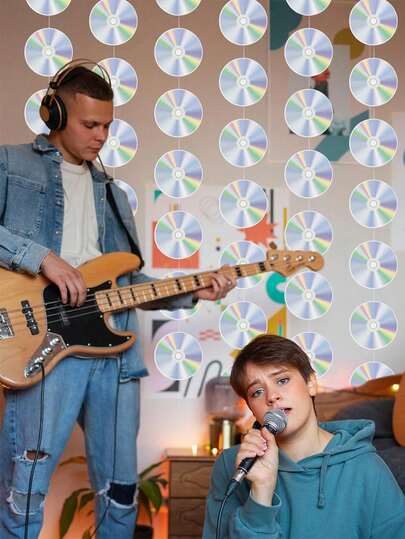 16 món đồ trang trí treo tường bằng giấy chủ đề CD thập niên 90, trang trí tiệc theo phong cách Y2K đầu những năm 2000, đồ trang trí tường cho bữa tiệc âm nhạc thập niên 50, 70, 80.