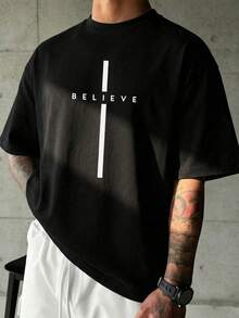 Krometka 男士休闲百搭简约英文标语印花短袖T恤 - 黑色 - 查看 2