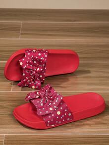 Girls' Comfortable, Fashionable, Casual, Lightweight, Bow Slip-On House Slippers, Summer - Red - View 4