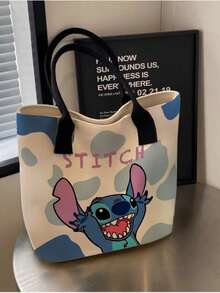 史迪奇帆布包，可爱卡通印花多功能方形3D帆布手提袋，大容量化妆包，可装口红、化妆刷、护肤品、手机、硬币、小物件，居家、送礼、节日、万圣节、圣诞节等场合适用，用途广泛 - 彩色 - 查看 8