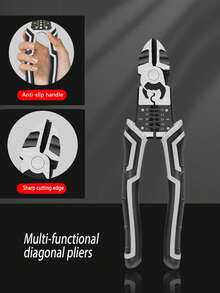 1pc Multi-Function Pliers 9 Inch, Steel Wire Pliers, Diagonal Pliers, Industrial Pointed Pliers, Labor-Saving Anti-Slip Handyman Pliers Electrician Tool Set/Christmas Gift - Black and White - View 7