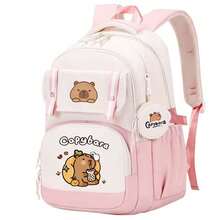 水豚可爱设计轻便帆布背包，时尚校园学生书包，符合人体工学设计的旅行背包，返校单肩包，大容量多层铅笔盒，返校必备办公用品，情人节礼物 - 彩色 - 查看 8