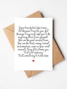 1 pieza "Algunos amigos se sienten como en casa" Elegante tarjeta de con sobre - Diseño de caligrafía y corazón, ideal para cumpleaños, agradecimiento y mejórate, perfecta para mujeres, hombres, colegas y maestros, página interior en blanco - Ver 10