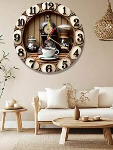 10/12 Zoll runde Holz Wanduhr mit Lautlos-Mechanismus - Kaffee-Thema Design mit Kaffeekanne, Tasse und "Kaffeezeit" Text, Retro Stil geeignet für Küche, Wohnzimmer, Schlafzimmer - batteriebetrieben (AA Batterie nicht enthalten), Kaffee Bar Dekoration, Landhausstil Heimdekoration, feine Handwerkskunst, hochwertige Handarbeit, Heimdekoration - A - Übersicht 3