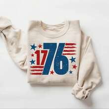 Retro USA Est 1776 Sweatshirt, Womens USA Shirt, America Sweatshirt, 4th Of July Sweatshirt, Patriotic Sweatshirt, Red White And Blue - 杏色 - 查看 1