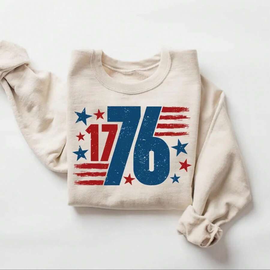 Retro USA Est 1776 Sweatshirt, Womens USA Shirt, America Sweatshirt, 4th Of July Sweatshirt, Patriotic Sweatshirt, Red White And Blue - 杏色 - 查看 1