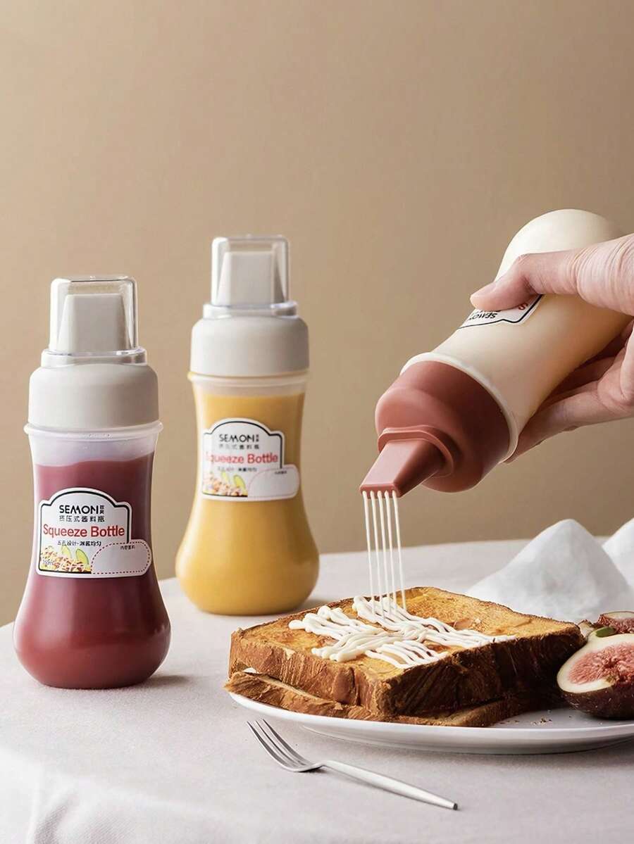 1pc Kitchen Sauce Squeezer Bottle With Dust Cover, Suitable For Salad Dressing, Ketchup, Squeeze-Style Sauce Bottle, 5-Hole Sauce Dispenser, Multifunctional Kitchen Tool - Multicolor - View 1