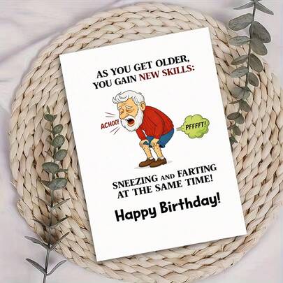 Cartão de Aniversário Engraçado para Idosos com Envelope - Design "À medida que envelhecemos, adquirimos novas habilidades", Desenho Animado de Idosos e Texto Humorístico, Perfeito para Amigos e Familiares, Ideal para Aniversários Marcantes e Comemorações de Brincadeiras, Cartão de Aniversário Engraçado | Cartão para Idosos | Cartão de Papel, Presente de Aniversário