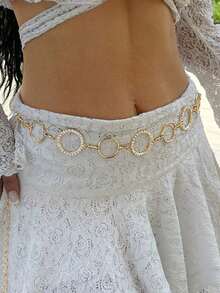 1pc Geometric Circular Single Layer Body Chain With Personalized, Simple Punk Metal Waist Chain Women - 鑽石圈 - 查看 12