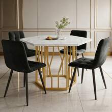 Dining Table & Chair Sets - Black + Golden + MDF+Steel - View 1