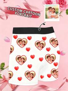 1 chiếc quần boxer nam màu đen thoáng khí in họa tiết, có thể tùy chỉnh, thích hợp làm quà Giáng sinh, Ngày Valentine, sinh nhật cho chồng và bạn gái. - trắng - Xem 3
