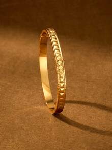 1/2/3 PiecesFashion Classic Shiny Plated 24k Gold Stainless Steel Hand-Carved Bracelet , With Diameter Of 60mm That Can Be Opened , Suitable For Women's Daily Wear , Excluding Box - Steel Ball Edge Square Bracelet - View 2