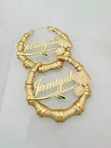 Personalized Birthflower Name Hoop Earrings: Gold Floral Jewelry, Birthday Gifts, Gift Box Included, As A Daily Gift, Valentine's Day - 7cm - Gold - View 4