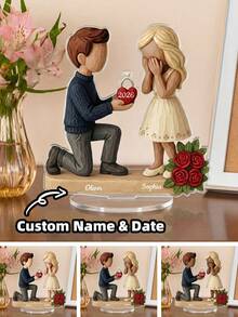 1-2个定制求婚亚克力立牌 - 个性化姓名亚克力装饰品，求婚及婚礼摆件，新订婚情侣纪念品，高品质，色彩缤纷，是家居装饰和婚礼装饰的理想之选 - 多色2 - 查看 1