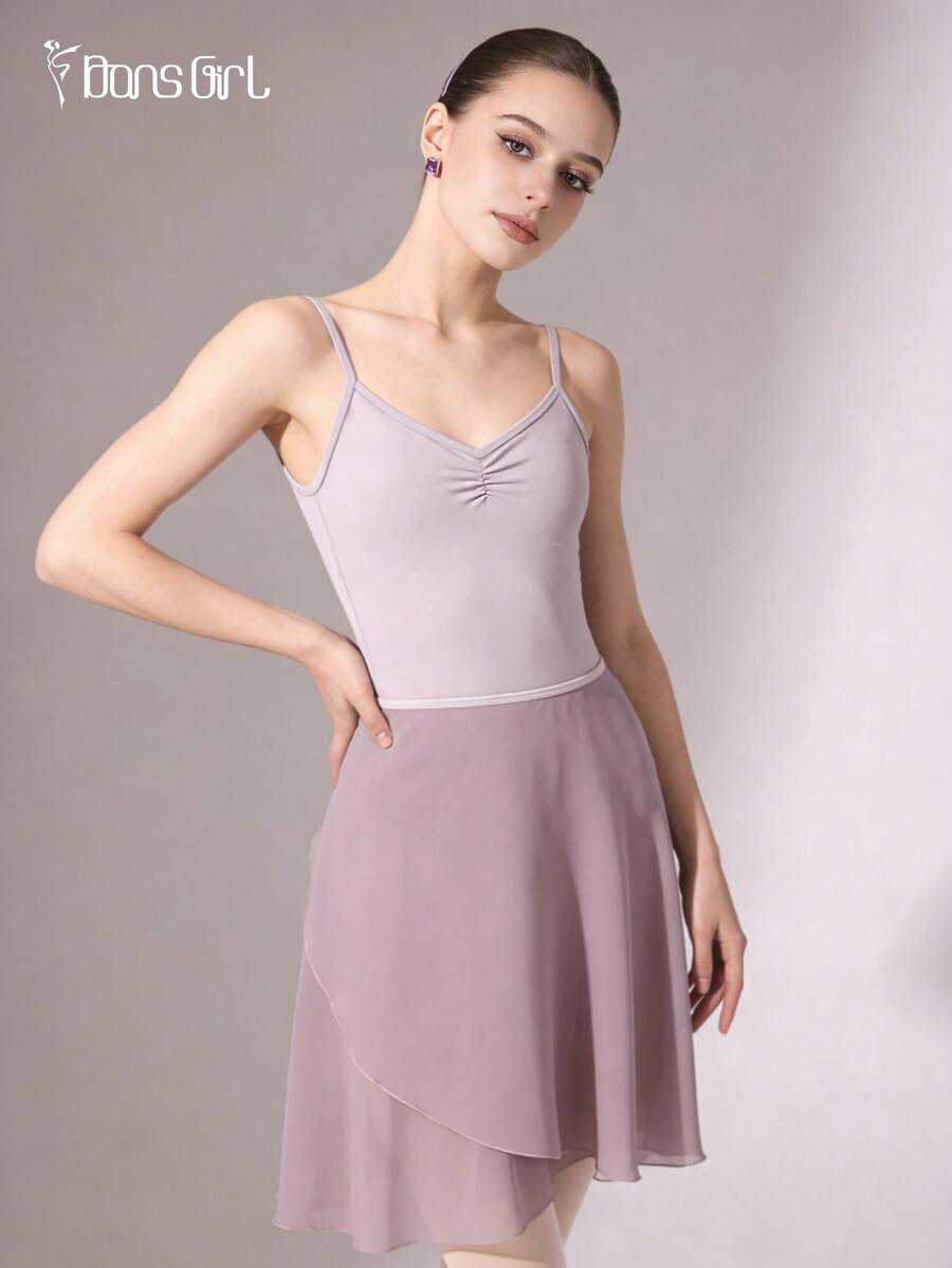 DonsGirl 1件女士中长雪纺裹身连衣裙，纯色，适合芭蕾舞表演春季穿着