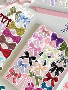 50pcs Bow Tie/Knot Stickers Aesthetic Cute Vibes For Journal, Phone Case, Tablet, Water Bottle, Helmet, Bike, Luggage, Waterproof Decals - Multicolor - View 4