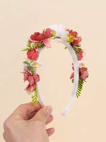 1pc Girls Red Floral & Ladybug Headband, Fabric Flowers & Foliage Hairband, Vibrant & Whimsical Hair Accessory For Spring, Garden Parties & Outdoor Events - Multicolor - View 6
