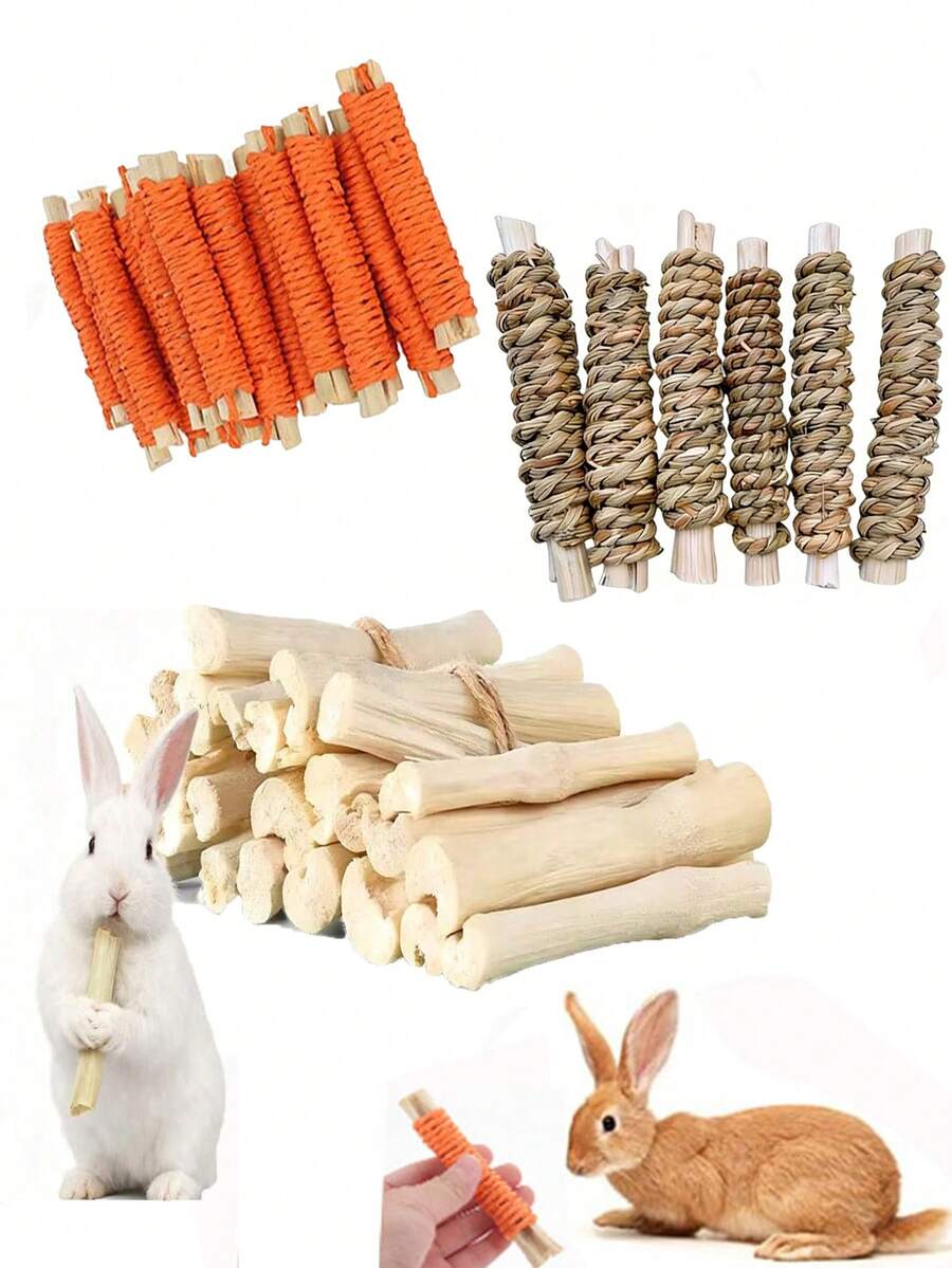 6件装水草和甜竹小型宠物磨牙玩具，适合兔子、仓鼠、松鼠等宠物。 - 查看 1