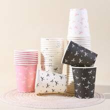 10 piezas/20 piezas/40 piezas, Taza de papel con lazo rosa/negro/blanco, Taza de café desechable de 9 onzas (4 estilos) con tema de lazo, Decoraciones y suministros para fiesta de cumpleaños, boda, despedida de soltera, fiesta del té, fiesta de soltero, decoración del Día de San Valentín - Ver 4