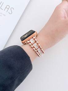 Compatible With Apple Watch Band Fashionable Rhinestone Stainless Steel Watch Sparkling Diamond Band Compatible With Apple Watch 38mm/40mm/41mm/42mm/44mm/45mm/46mm/49mm, Compatible With Apple Watch Series Ultra3/2/1 SE /S11/S10/S9/S8/S7/S6/S5/S4/S3/S2/S1, Waterproof , Suitable For Women's Daily Wear Gifts Travel To Attend A Beach Dance Party Gathering Daily Clothing Outfit Matching. - Rose Gold - View 11