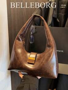 大容量柔软简约多功能女士腋下单肩包 - 咖啡 - 查看 3