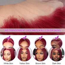 200% Density Straight Wigs 13x4 HD Ear To Ear Deep Parting Lace Frontal Wig For Women Burgundy Short Bob Hair Heat Resistant Synthetic Mixed Human Blended Hair Wig With Baby Hair Wine Red Colored 99j Pre Plucked Realistic Hairline Pre Bleached Invisible Knots - SBUG - View 4