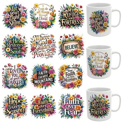  XRTHGS 12件/套 UV DTF 杯贴式自粘贴纸，适用于咖啡杯、水瓶、家居装饰、笔记本电脑和冰箱 DIY 手工艺品（不含杯子）