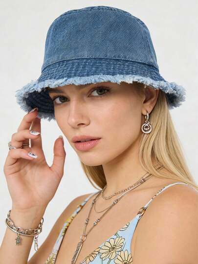 1顶女士复古牛仔渔夫帽，宽檐防紫外线户外旅行遮阳帽，适合日常佩戴、骑行、户外旅行和度假