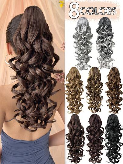 Klauen-förmige Haarverlängerung für den Zopf, Haarschmuck in Schwarz, Braun, Grau, Farbverlauf Grau, 45 cm hitzebeständige synthetische Zopf-Perücke, geeignet für Weihnachten, Halloween, Musikfestivals und den täglichen Gebrauch von Frauen