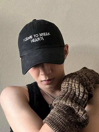1pc Y2K Punk Style Men's Funny Baseball Cap With Embroidered Letters "I CAME TO BREAK HEARTS", Suitable For Daily Wear, Outdoor Activities, Parties, Streets
