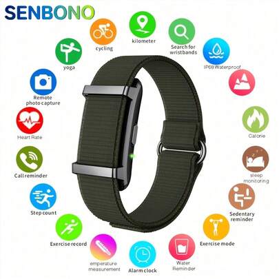  SENBONO Smart Bracelet,Activity Trackers For Man&Women,Fitness Tracker Band, 24H Sleep Tracker,All-Day Continuous Heart Rate Blood Oxygen Stress HRV Monitor,Long Battery Life & 1ATM Waterproof Smart Bracelet,Lightweight Body ,170+ Sport Mode With Free APP,Compatible With Smartphones (Android 5.0+/IOS 10.0+),