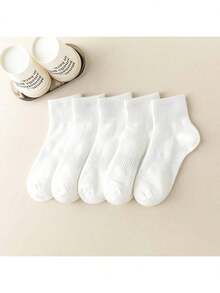 5双白色袜子，女士纯色袜子，韩版中筒袜，百搭秋冬夏，男女通用运动袜，情侣袜 - 白色 - 查看 7