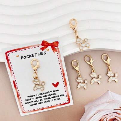 5pcs Cute Puppy Alloy Lobster Clasp Keychain Set, Heart Pocket Hug Bow Greeting Card, Party Favor/Zinc Alloy | Ideal For Students, Coworkers, Friends | Suitable For Birthday, Exam, Graduation, Daily Encouragement, Holiday Blessings, Long-Distance Care | Thoughtful Gift For Women, Teachers, Moms, Best Friends