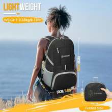 ZOMAKE Lightweight Packable Backpack 35L, Light Foldable Backpacks Water Resistant Collapsible Hiking Bag, Compact Folding Day Pack for Travel Camping(Black) - ColorG - Ver 2