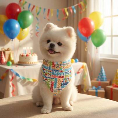 1pc Colorful "Happy Birthday" Dog Bandana, Double-Sided Usable Pet Party Scarf, Suitable For Small/Medium Dogs, Birthday Gift