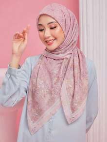 1pc Women's 110cm Plant Printed Square Scarf, Voile Hijab, Floral, Lightweight Soft Comfortable Breathable Versatile Scarf, Printed Hijab, High-Quality Floral Delicate Atmosphere Scarf, Elegant Quality Sunscreen Decorative Headscarf, Multifunctional Square Scarf For Outfit, Suitable For Daily Wear, All Seasons - Multicolor - View 14