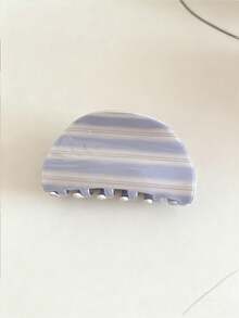 1pc Korean Style Blue & Coffee Striped Acrylic Hair Claw Clip, Retro Elegant Hair Accessory For Bun, Ponytail, Versatile Hair Clip, Fashionable Hair Claw Clip For Winter Women Hair Accessories - 淺藍色 - 查看 2