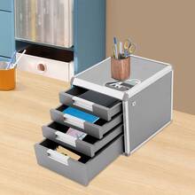 Schubladenorganizer, 4-stufiger Schreibtisch-Schubladenorganizer mit Schloss, Aluminiumlegierung und MDF-Ablagebox - A - Übersicht 3