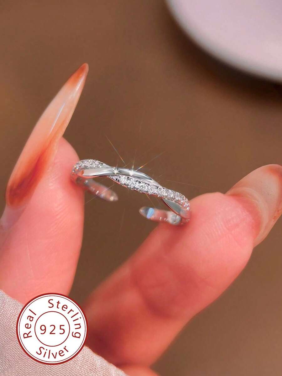 1枚S925纯银精致独特交叉扭纹钻石脚趾戒指，可调节，适合夏季海滩佩戴 - 交叉麻花腳趾環 - 查看 1