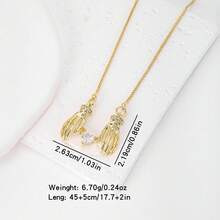 1件白色锆石18K镀金铜掌形吊坠项链，奢华珠宝礼品，女士之选，简约设计 - 金色 - 查看 13