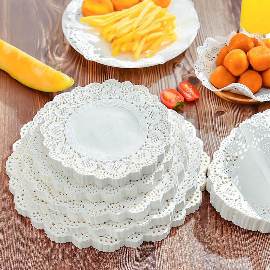 100 piezas de manteles individuales de papel de encaje perforado - Manteles individuales decorativos con patrón floral, aptos para uso en la cocina, para pasteles, pizzas y alimentos fritos - Decoración esencial para la cocina y el comedor