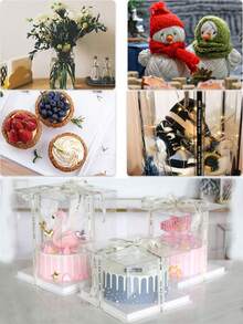 一套白色透明生日蛋糕盒，派对礼品包装盒，加厚PET材质，单层/双层/三层礼品收纳盒（含一条随机丝带），适用于生日派对、婚礼蛋糕、花束、收藏品、零食、礼品、万圣节、圣诞节、母亲节、感恩节等场合。 - 白色 - 查看 10