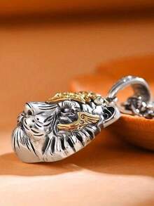 1件男士精致时尚虎头吊坠项链霸气野兽吊坠首饰配饰 - 銀色 - 查看 8